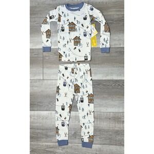 Burt's Bees Kids NWT Organic Cotton Pajama Set Ski Lodge Mountains Winter 4T